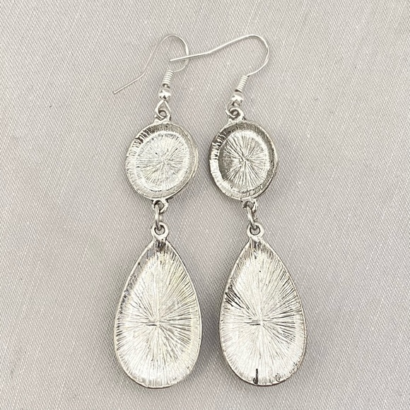 Dangle Drop Earrings Southwest Inspired Marbled White Gray Cabochon Stones - Picture 7 of 9